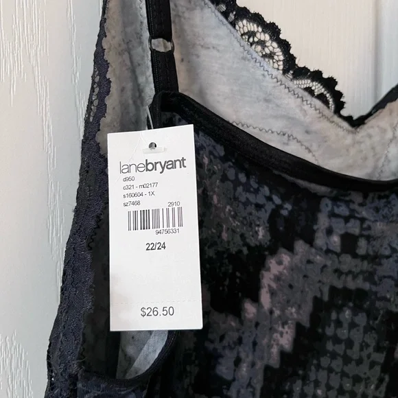NWT Lane Bryant Black and Gray Lace Camisole with adjustable straps 22/24 - Picture 8 of 8